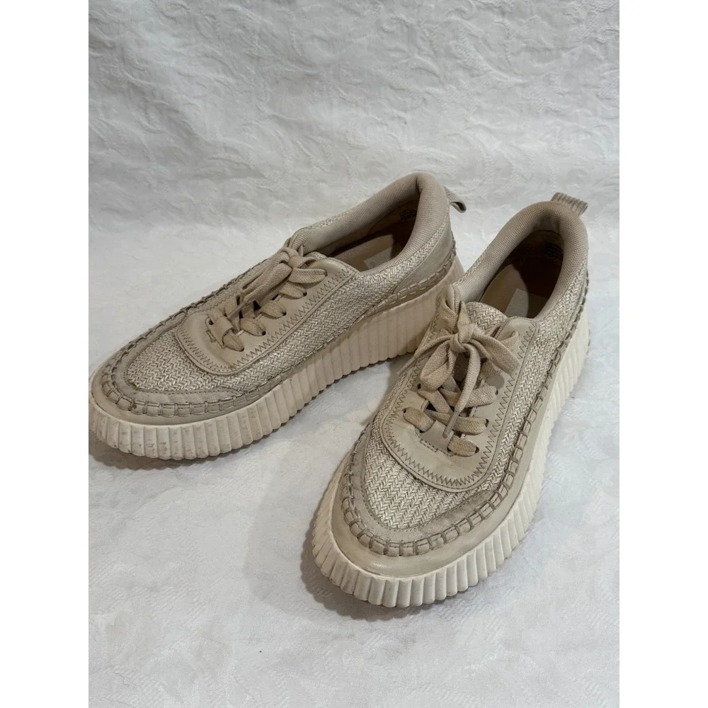 Dolce Vita Platform Sneakers Women 7.5 Beige Woven Chunky Casual Lace Up